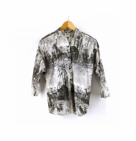 Egyptian Print Shirt, Oversized 1980s Vintage Shir