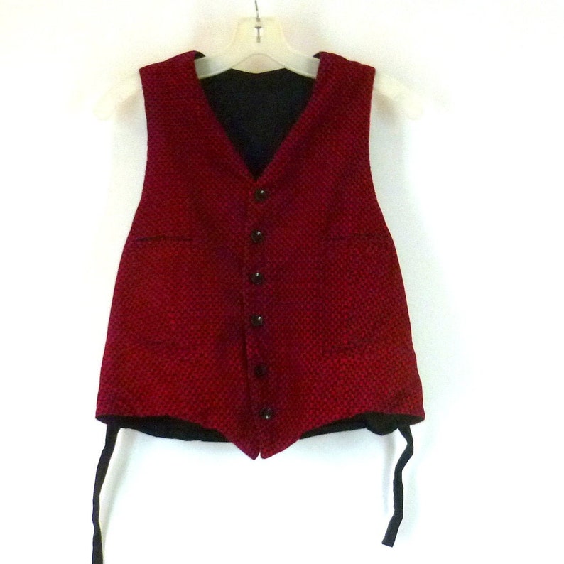 Corduroy Vest, Vintage 1970s Unisex Size Small RED afbeelding 6