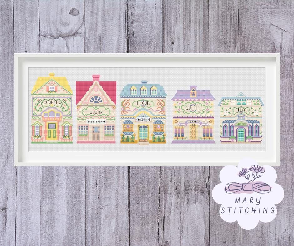 Kitchen Canister Houses (Spice House Set)- PDF DIGITAL Cross Stitch Pattern