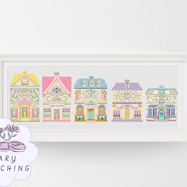 Kitchen Canister Houses (Spice House Set)- PDF DIGITAL Cross Stitch Pattern