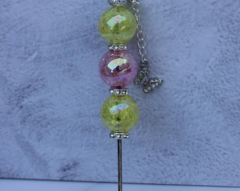 Pokey Tool-Pink and Yellow Crackle Beads w/Silver Rhinestone ButterflyCharm, Crafters Tool, Scrapbookers Tool, Cookie Scribe