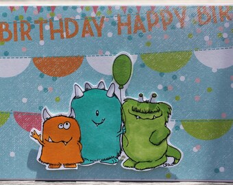 Birthday Card, Boy Birthday Card, Monster Birthday Card, Child Birthday Card, Toddler Birthday Card, Stamping Bella Monsters Birthday Card