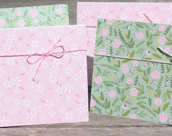 Blank Notecard Set, Floral Notecard Set, Pink and White Floral Notecards, Stationary Set