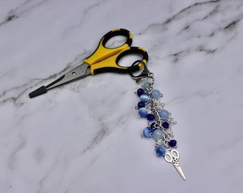 Scissor Keychain, Crafting Scissors Keychain, Scissor Keychain with Silver Scissor Charm, Beaded and Charmed Scissor Keychain