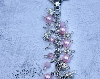 Scissor Keychain, Crafting Scissors Keychain, Scissor Keychain with Silver Rhinestone Heart Charm, Beaded and Charmed Scissor Keychain
