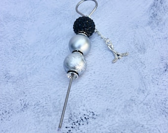 Pokey Tool-Black and Silver w/Silver Hockey Stick Charm, Cookie Scribe, Plastic Wrap Opener, Crafters Tool, Crafters Gift, Scrapbooking Tool