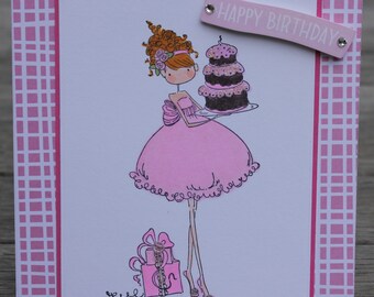 Birthday Card, Stamping Bella  Uptown Ava Birthday Card, Birthday Cake Birthday Card, Copic Colored Birthday Cake Card