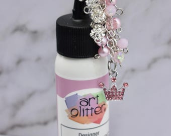 Glue Bottle Topper for AGG Metal Tip-Pink Pearl Beads with Pink Rhinestone Crown Charm, Glue Bottle Dangle, Scrapbooking Tool, Crafters Tool