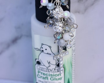 Bearly Art Glue Bottle Topper-Silver Rhinestone Cross Charm, Glue Bottle Dangle, Glue Bottle Jewelry, Crafters Gift, Scrapbooking Gift