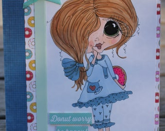 Blank Notecard, Encouragement Card, Friendship Card, Donut Worry Blank Notecard, Sherri Baldy Girl with Donut Blank Notecard