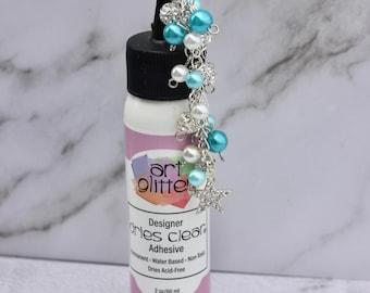 Glue Bottle Topper for AGG Metal Tip-Blue Pearl Beads with Rhinestone Star Charm, Glue Bottle Dangle, Scrapbooking Tool