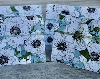 Floral Notecards, Blue and White Floral Notecards, #Floral Notecard Set, Stationary