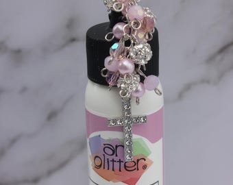 Glue Bottle Topper for AGG Metal Tip-Pink with Diamond Bling Cross Charm, Glue Bottle Dangle, Scrapbooking Tool, Crafters Tool