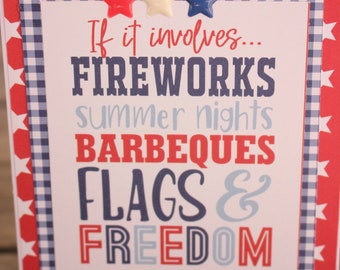 4th of July Card, USA Independence Day Card, America Birthday Card, Patriotic Card, Fireworks & Freedom Card