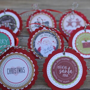 Christmas Gift Tags, Vintage Christmas Christmas Gift Tags, Scalloped Red Vintage Gift Tags, Holiday Gift Tags
