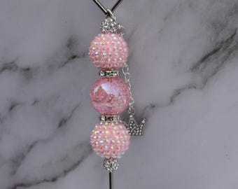 Pokey Tool-Pink Glitter Beads w/Diamond Bling Crown Charm, Crafters Tool, Scrapbookers Tool, Cookie Scribe, Plastic Wrap Removal