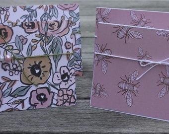 Blank Notecards with Pearls, Floral Notecards with Pearls, Bee Notecards, Floral Notecards