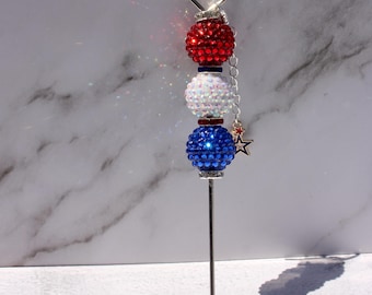 Red White Blue Glitter Pokey Tool with Star Charm, Crafters Scribe Tool