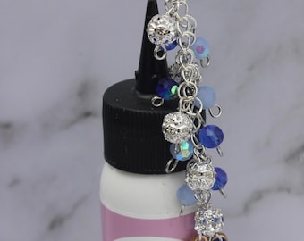 Glue Bottle Topper for AGG Metal Tip- Blue with Enamel Blue and Gold Heart Charm, Glue Bottle Dangle, Scrapbooking Tool, Crafters Tool
