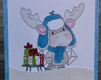 Christmas Card, Elvis Wesley Moose Card, Polkadoodles Elvis Wesley Moose Christmas Card, Copic Holiday Card