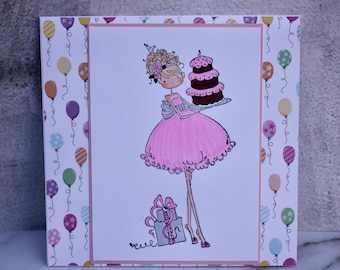 Birthday Card for Her, Stamping Bella Uptown Ava Birthday Card, Friend Birthday Card, Sister Birthday Card, Copic Colored Birthday Card