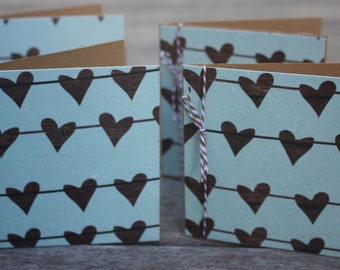 Mini Valentine Notecard Set,  Kraft Hearts Valentine Notecards,  Mini Wood Hearts Notecards