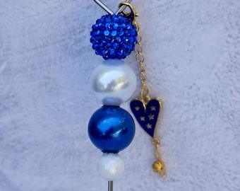 Blue Rhinestone Pokey Tool with Blue and Gold Enamel Heart Charm, Crafters Tool, Cookie Scribe, Bakers Tool, Die Cut Tool