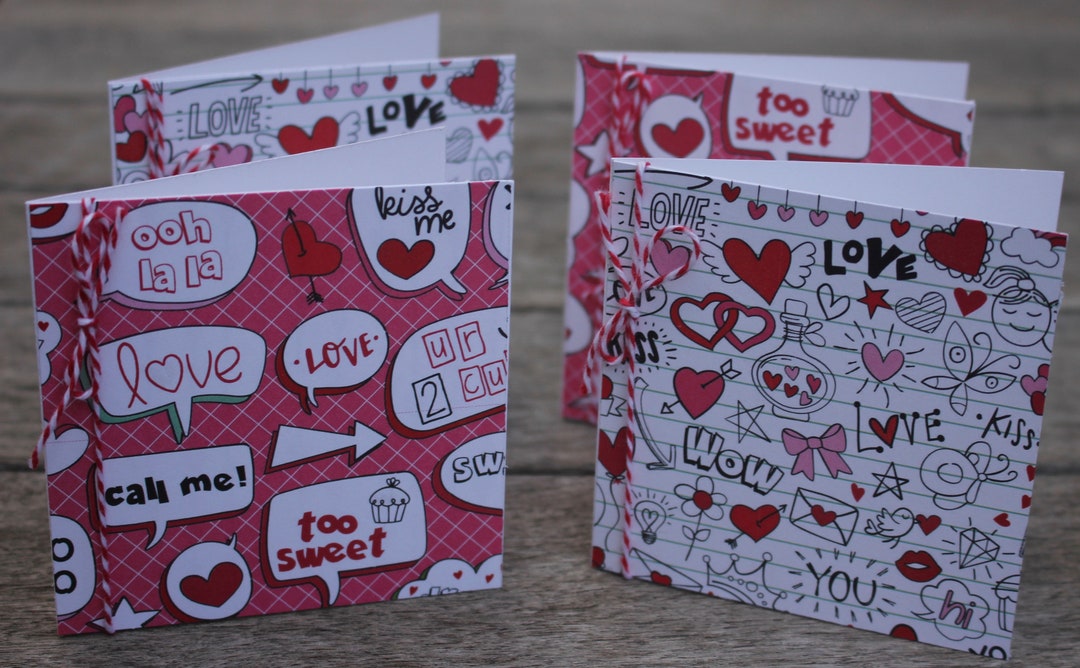 Mini Valentine Notecard Set, Valentine Sentiment Notecards, Bubble ...