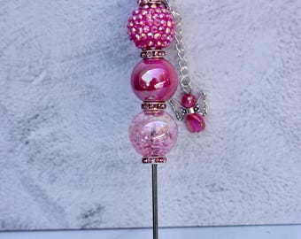 Pokey Tool-Specialty Pink Beads w/Silver and Pink Beaded Angel Charm, Crafters Tool, Scrapbookers Tool, Cookie Scribe, Die Cut Tool