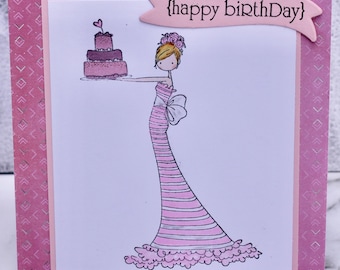 Birthday Card, Stamping Bella Uptown Girl Brittany  Birthday Card,  Sister Birthday Card, Friend Birthday Card, Copic Colored Birthday Card
