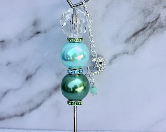 Pokey Tool-Clear, Blue, and Green Beads w/Rhinestone Dolphin Charm, Crafters Tool, Scrapbookers Tool, Cookie Scribe, Plastic Wrap Removal