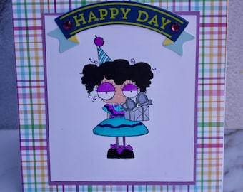 Birthday Card for Her, Stamping Bella Oddball Has a Present, Friend Birthday Card, Copic Birthday Card, Sister Birthday Card