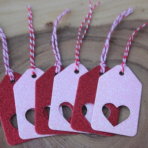Gift Tags, Everyday Gift Tags, Heart Gift Tags, Valentine Gift Tags, Red and Pink Glitter Heart Gift Tags, Holiday Gift Tags