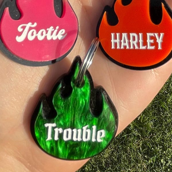Flame Acrylic Pet ID Tag: Custom Metallic Marble Dog Tag