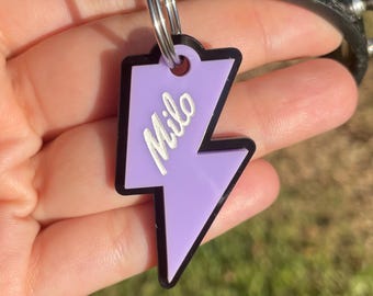 Personalized Lightning Bolt Dog Tag: Custom Acrylic Pet ID Tag