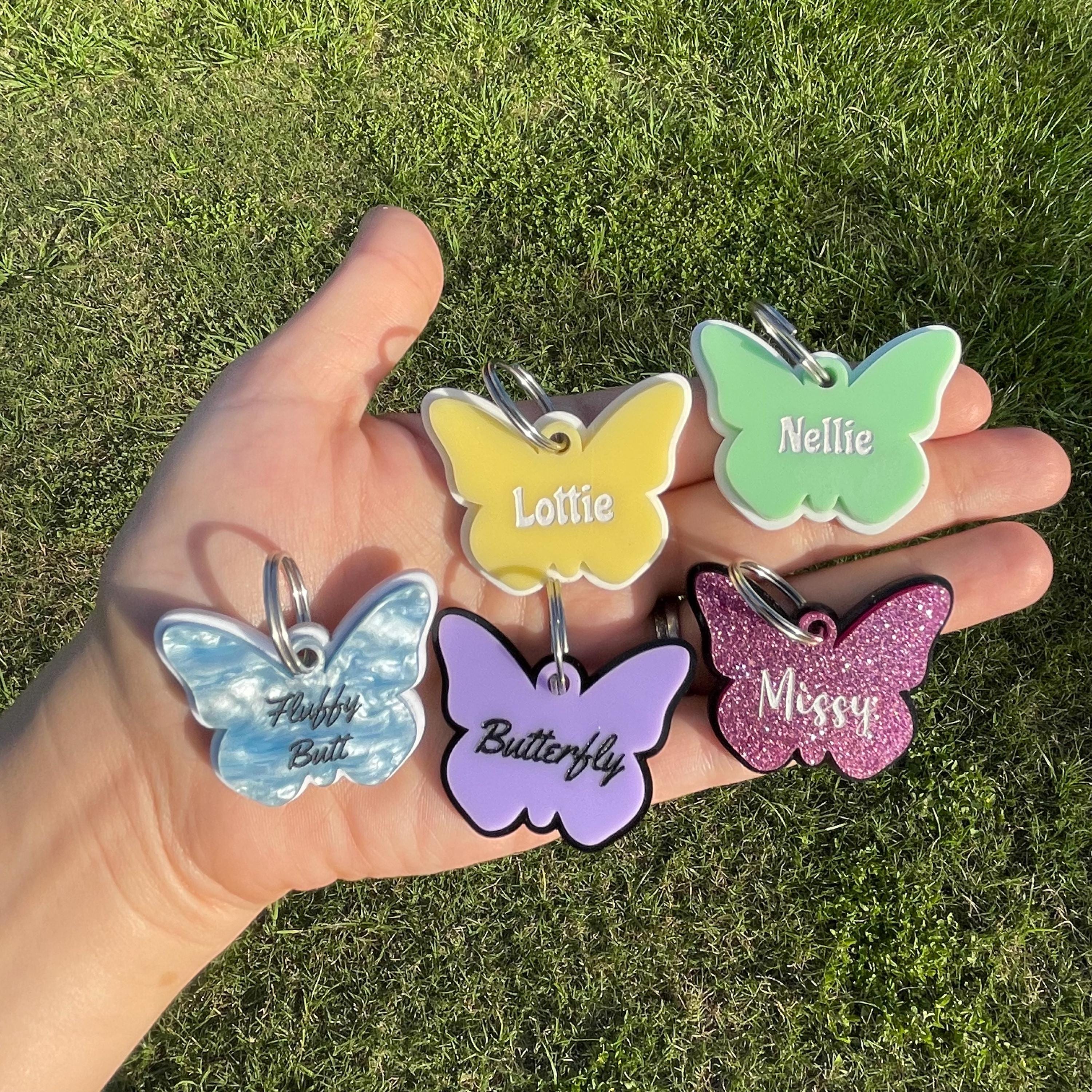 Butterfly Dog Tag: Personalized Engraved Acrylic Pet ID