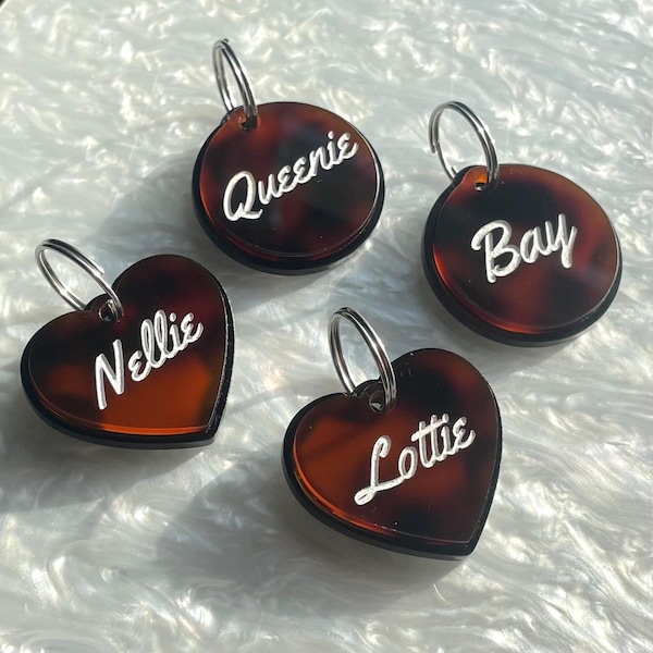 Tortoise Shell Pet ID Tag: Acrylic Dog and Cat Tag, Personalized