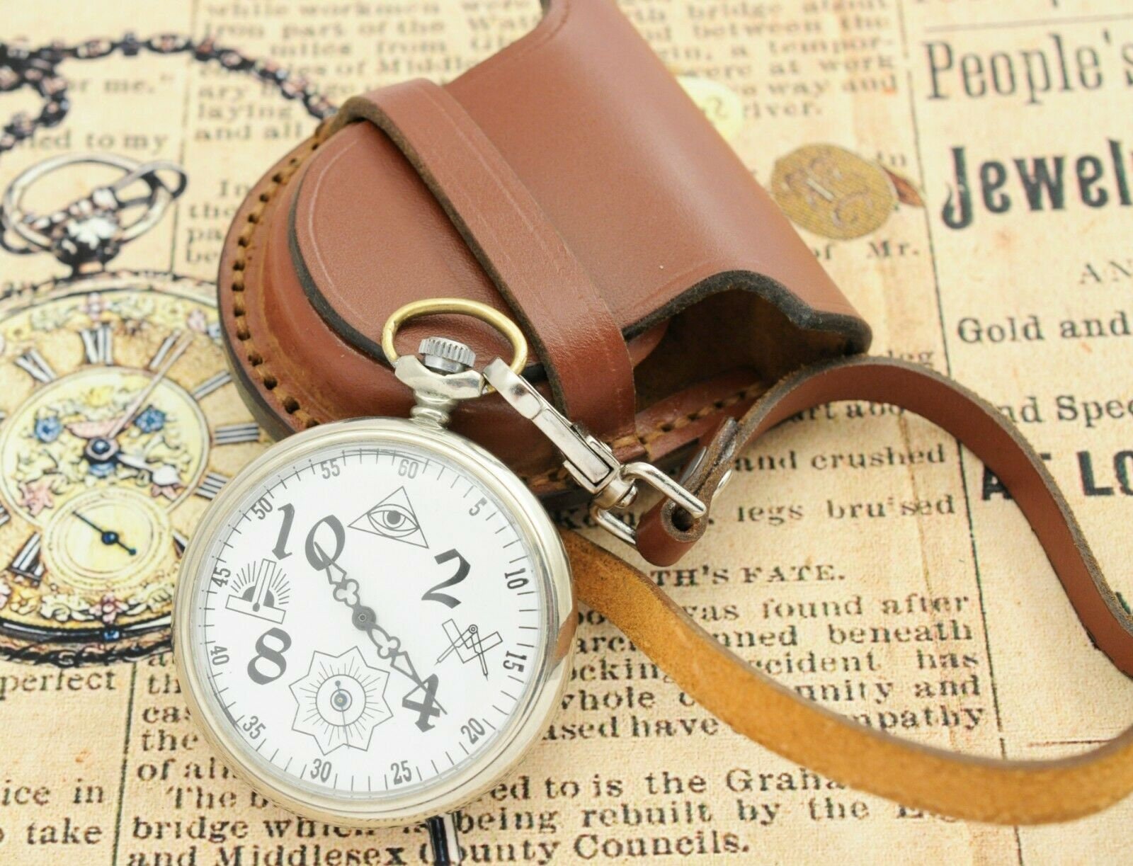 Strap steampunk hq leather pocket watch belt pouch bag CASE 57 Etsy