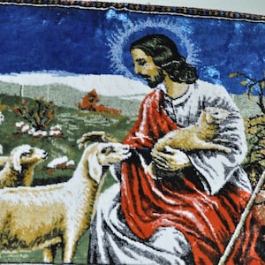 Psalm 22 Jesus Shepherd Rare 1970 Tapestry Vintage carpet