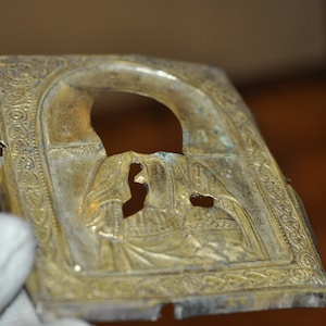 icono Jesucristo Pantocrátor OKLAD SIGLO XIX LATÓN antiguo