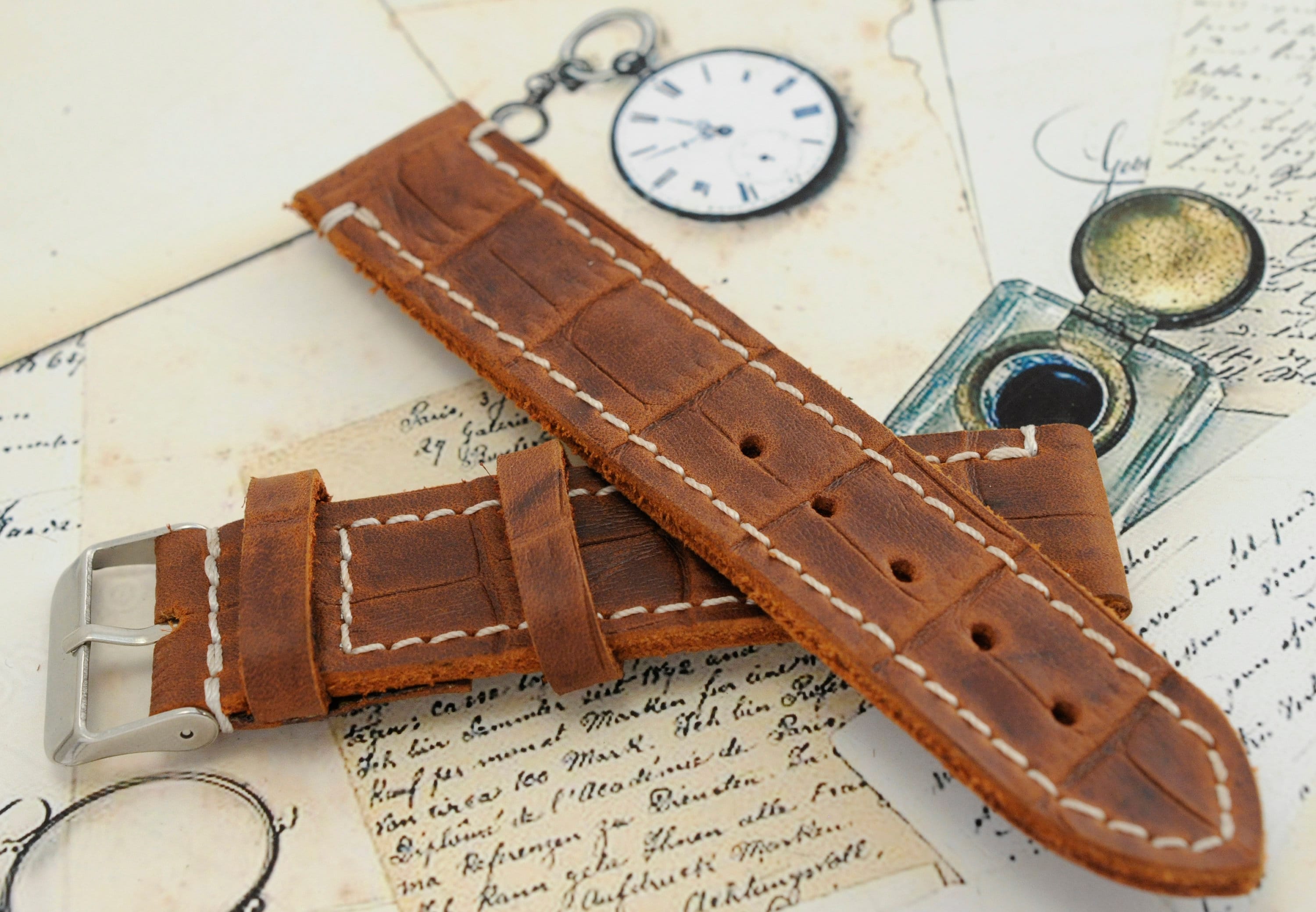 Bracelet Montre En Cuir De Croco Véritable ZRC - Taille 20 - Occasion
