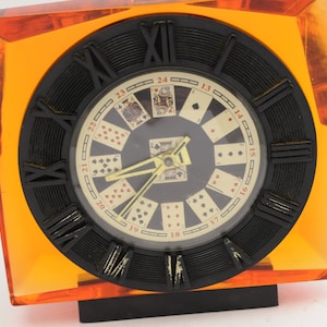 Horloge de table vintage Las Vegas, cartes de poker, squelette mécanique testé