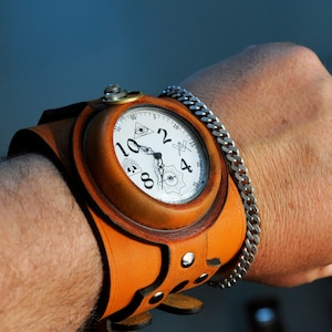 biker Steampunk ww1 times new leather strap band wristband for pocket watch 50mm
