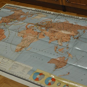 Rara mappa d'epoca di grandi dimensioni "Industria chimica del mondo" per la scuola URSS