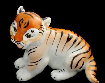 RARE Vintage Porcelain figurine Verbilki Tiger cub USSR russian 1960 DFZ