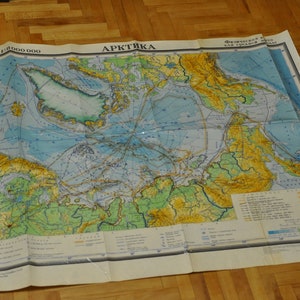 Mappa d'epoca ANTARTIDE Mappa fisica per la scuola URSS