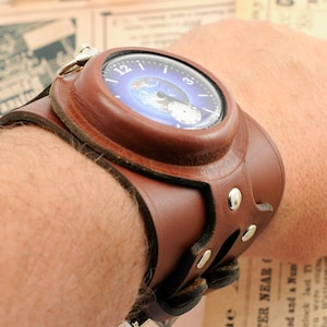 biker Steampunk ww1 times new leather strap band wristband for pocket watch 50mm