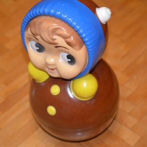 16in Huge Vintage USSR Kids Plastic Celluloid Doll Roly Poly Toy Nevalyashka