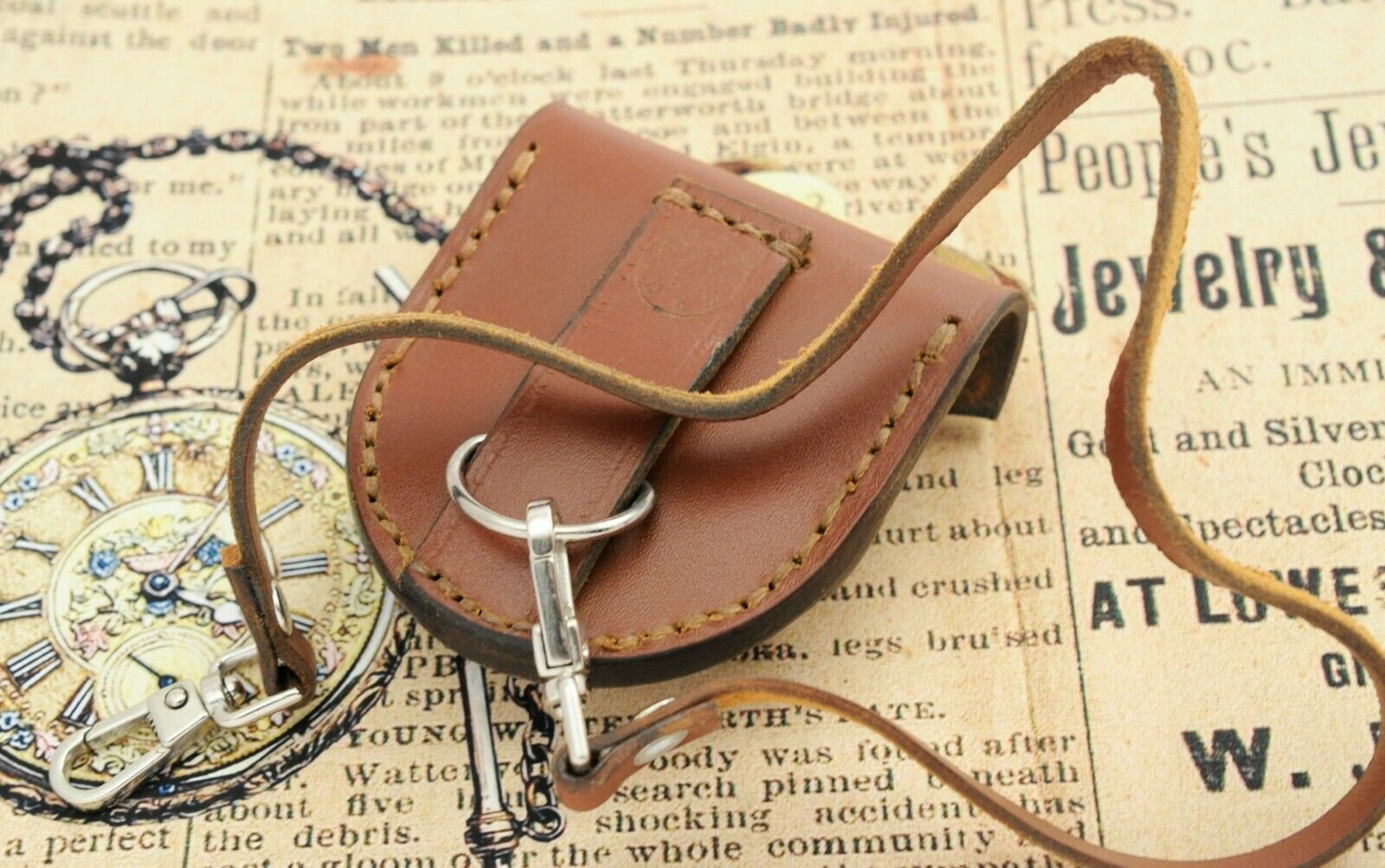 Strap steampunk hq leather pocket watch belt pouch bag CASE 57 Etsy