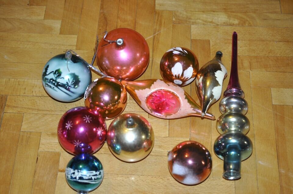 ソビエト　クリスマスオーナメント　ガラスオーナメント　ボール　6個セット 希少なヴィンテージクリスマスオーナメントガラス玩具ソビエト連邦1950